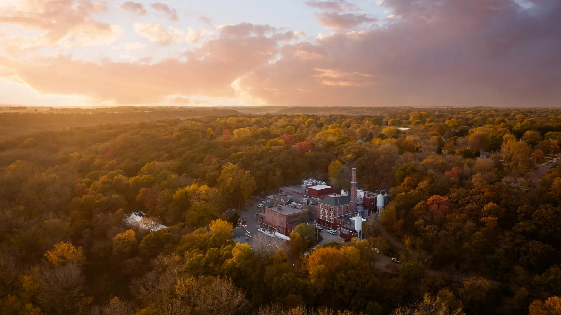A drone shot of New Ulm during Schell's annual Oktoberfest