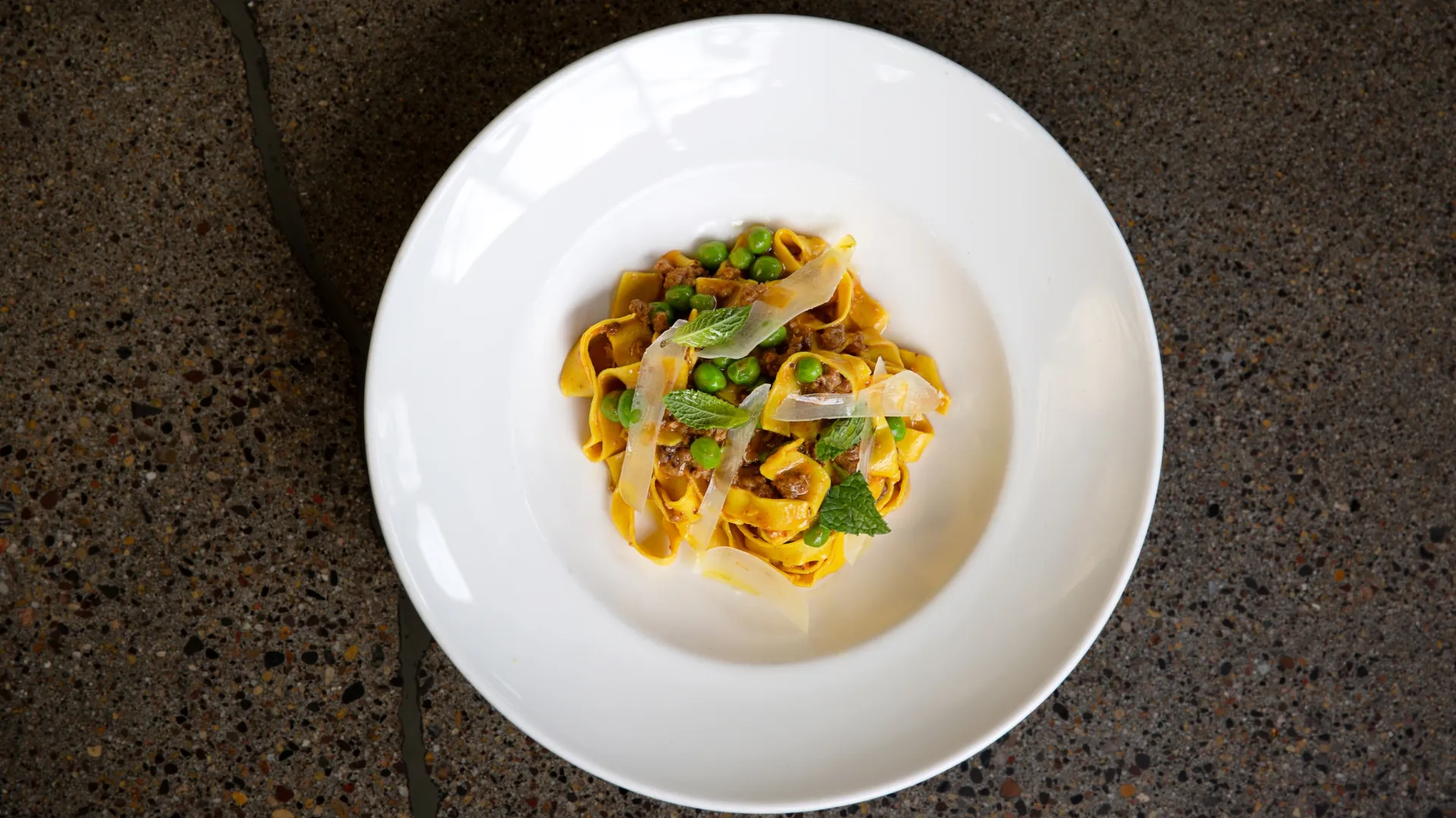 Alma's tagliatelle with lamb ragu, peas, mint and pecorino