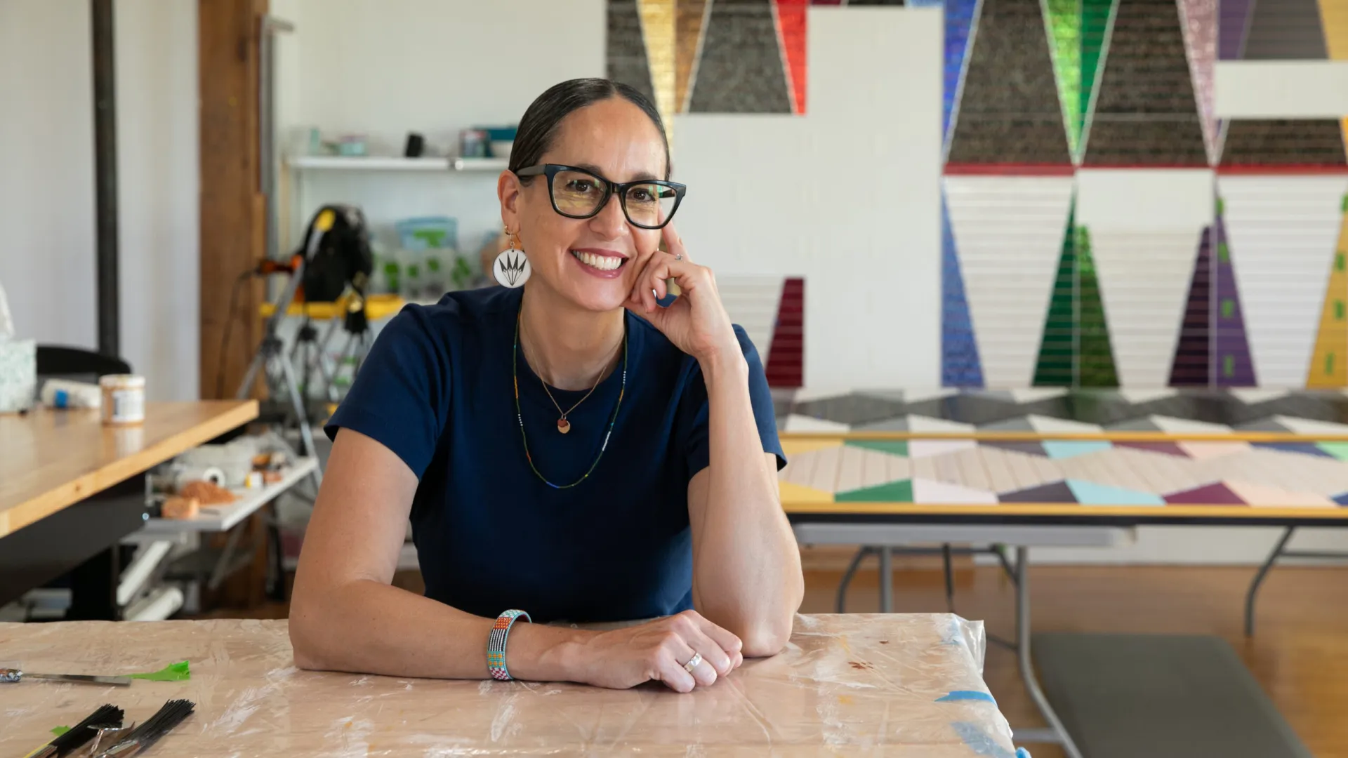 Dyani White Hawk in her Minneapolis studio
