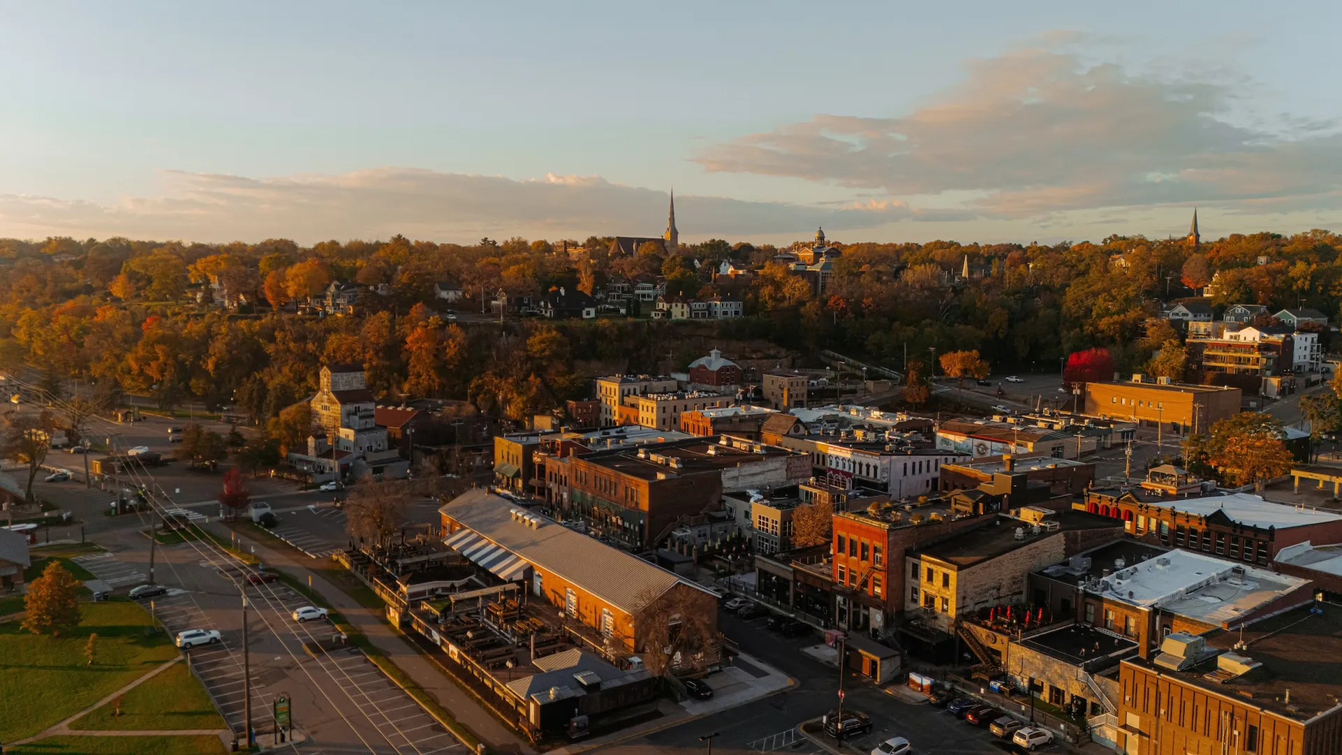 An aerial view of downtown Stillwater