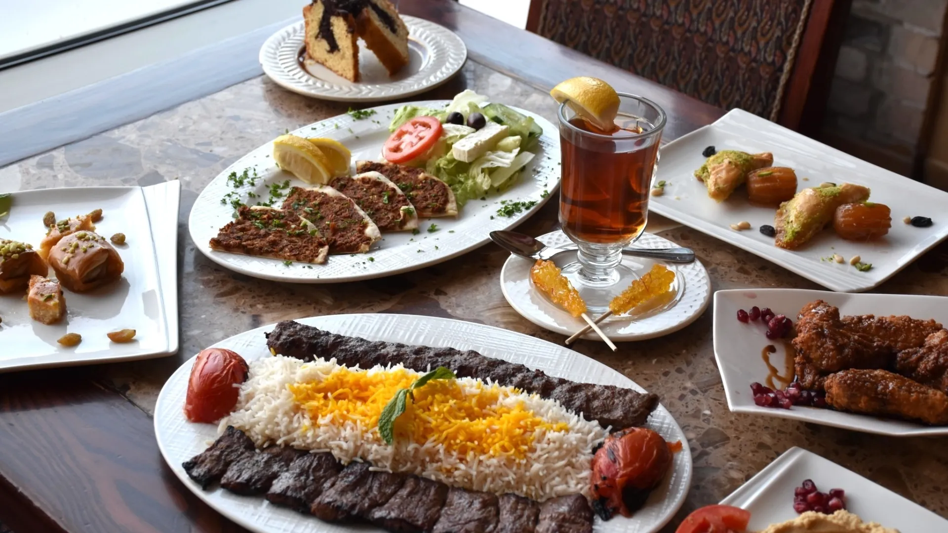 A dinner spread at Caspian Bistro