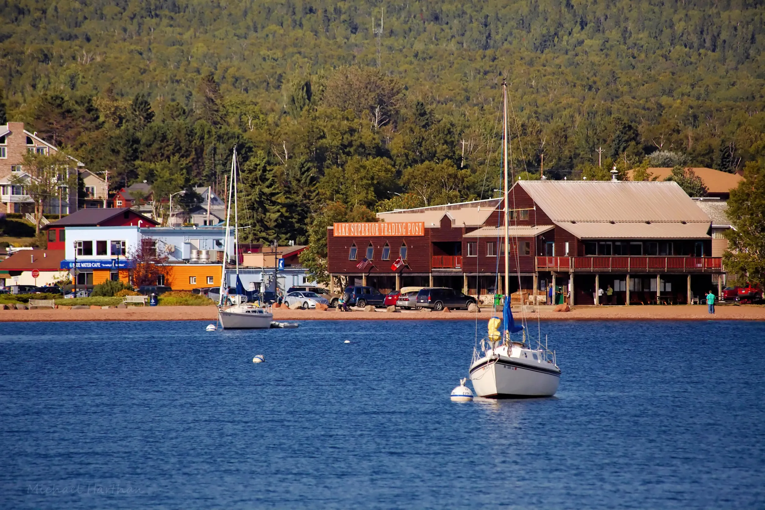 The Grand Marais harbor as seen from Lake Superior