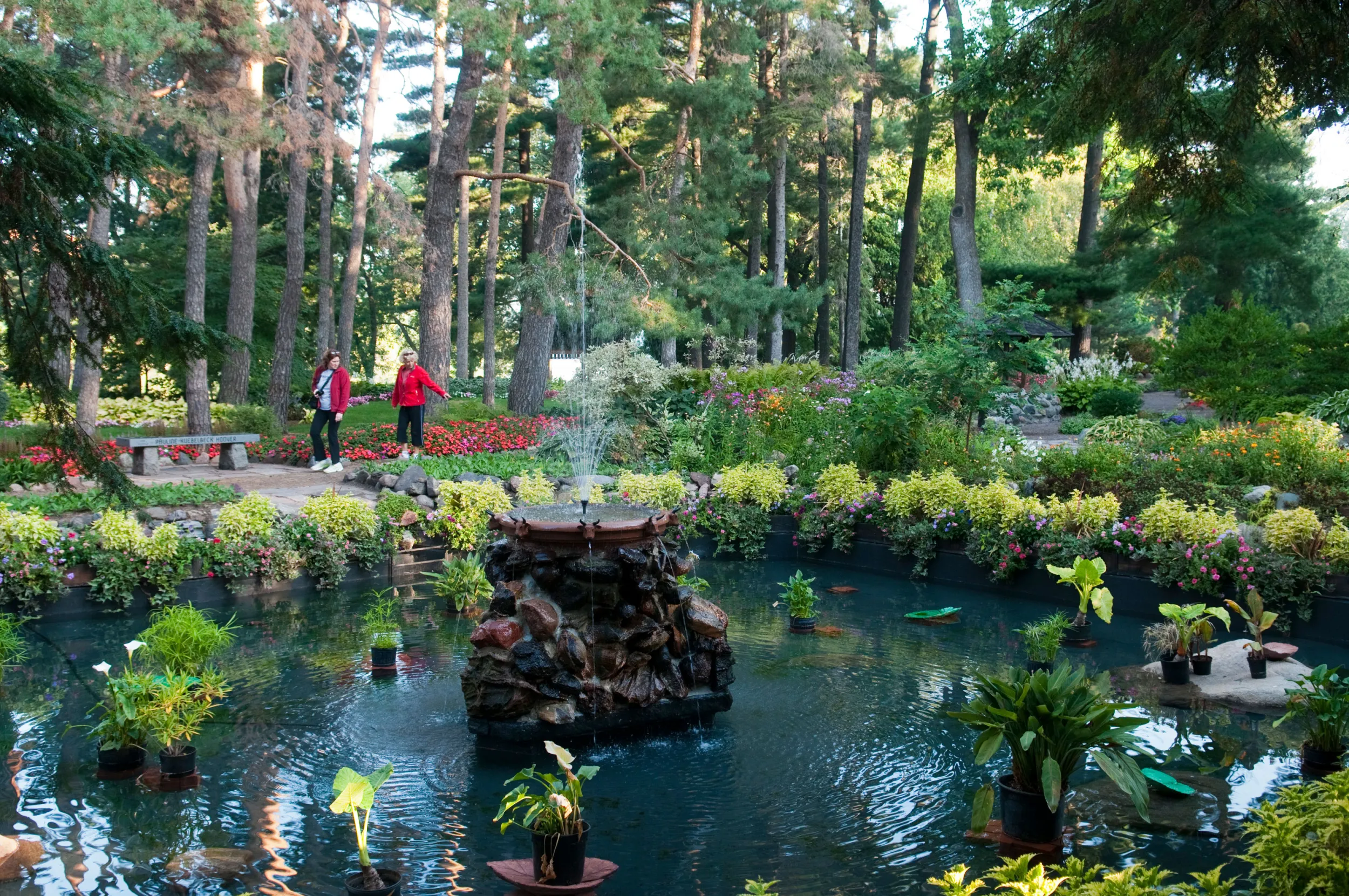 Fountain and pond at Munsinger Clemens flower garden