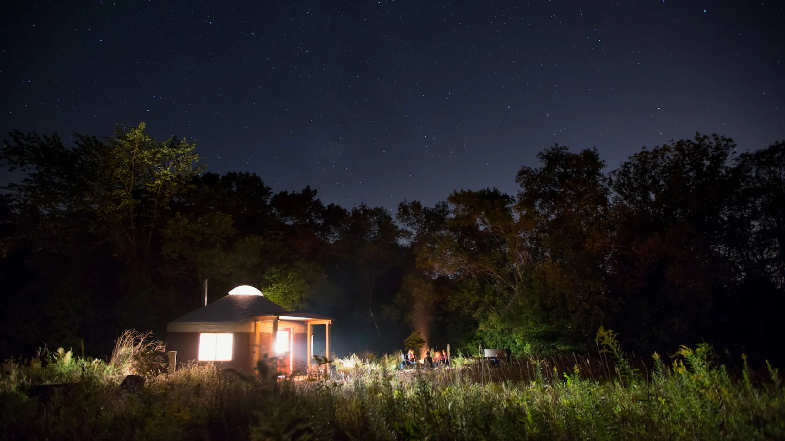 Yurt camping at night in Afton State Park