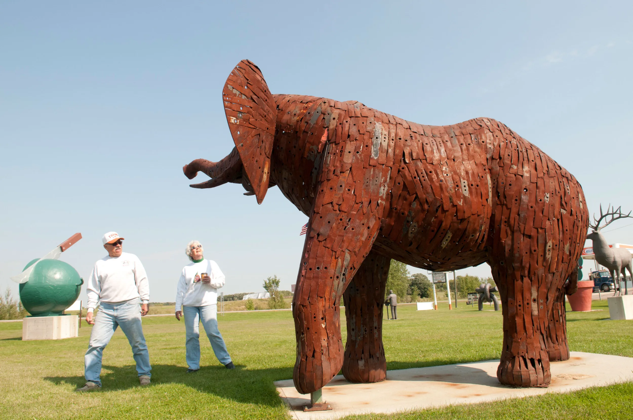 Metal elephant statue at Nyberg Sculpture Park