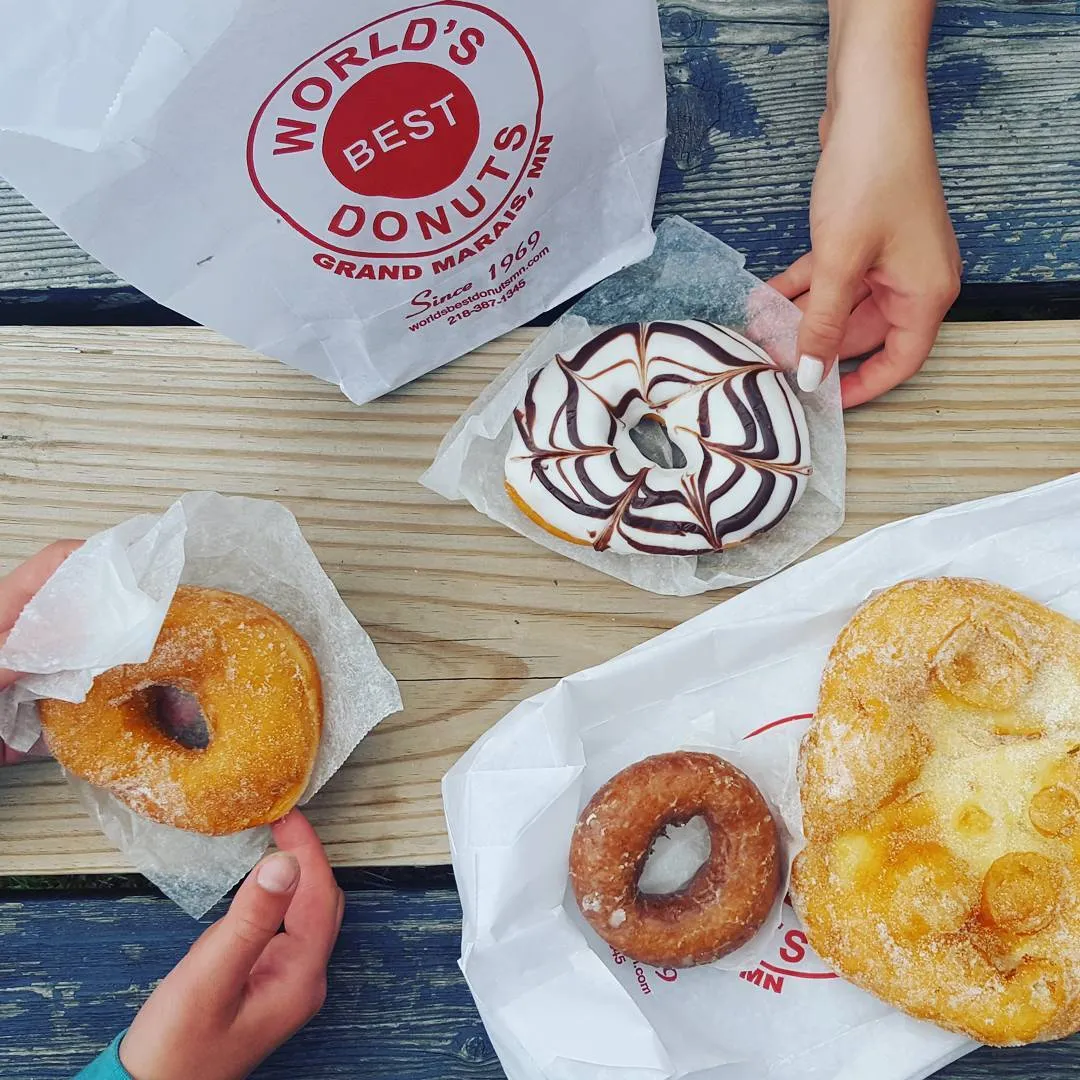 Pastry spread from World's Best Donuts in Grand Marais