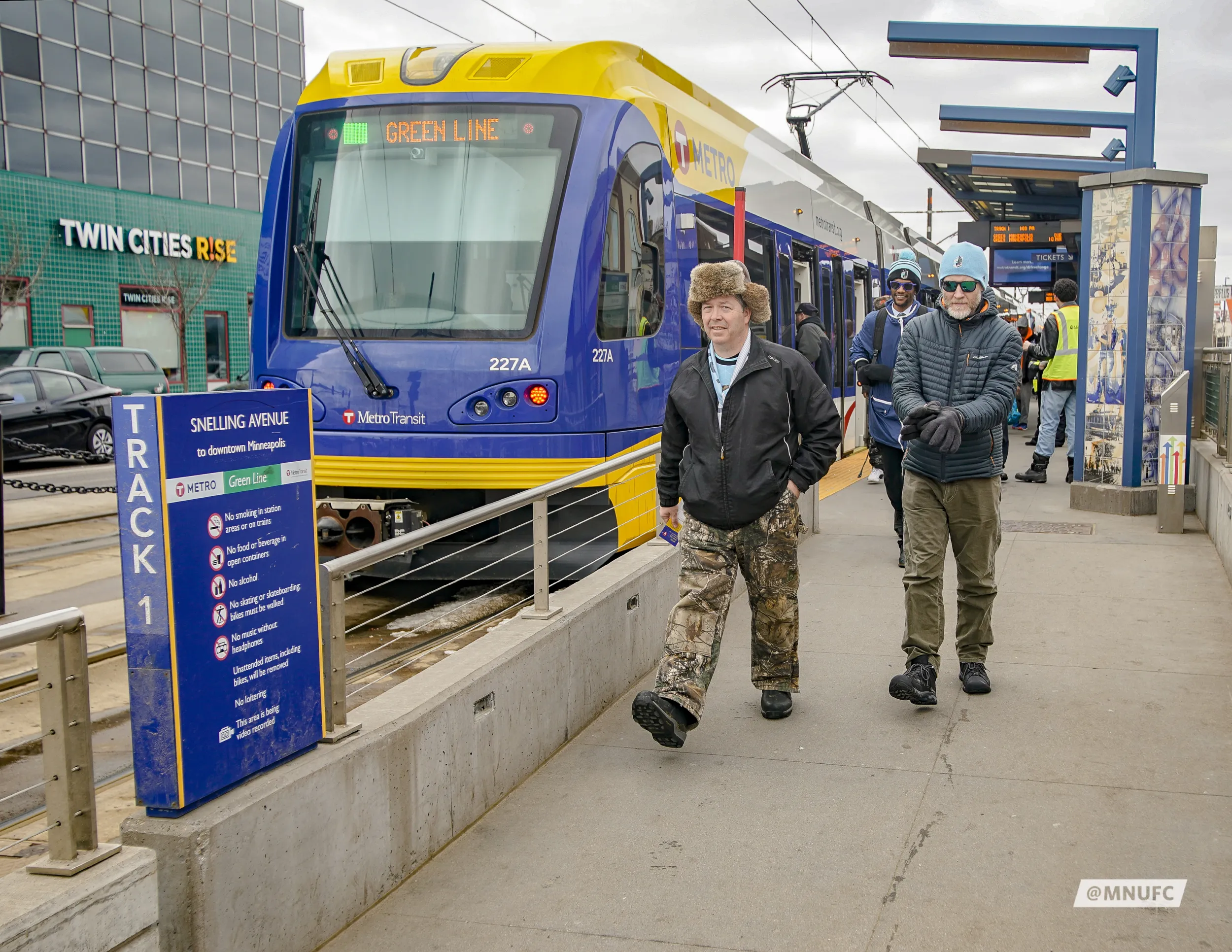 Minnesota United fans arrive at Allianz Field by light rail