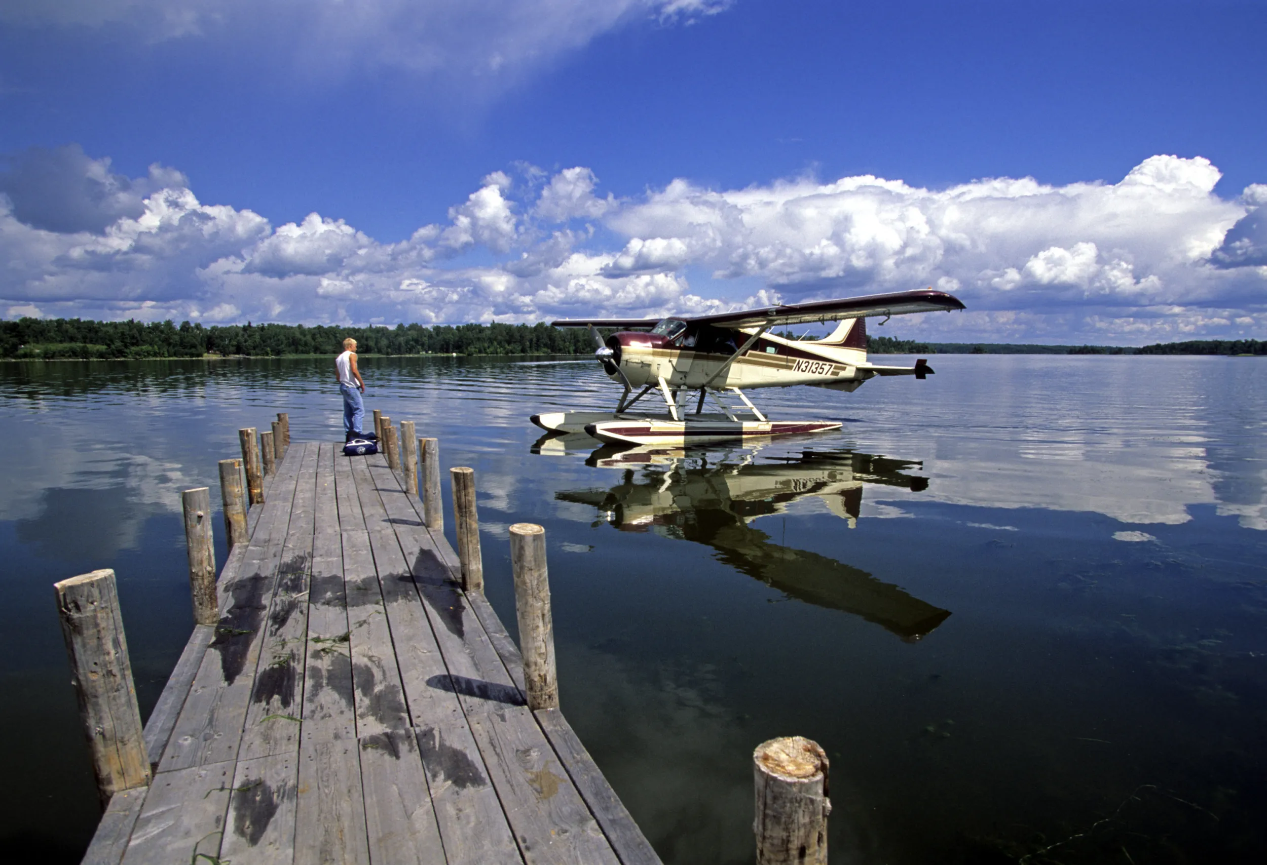 A float plane sits in the water by Minnesota's Northwest Angle