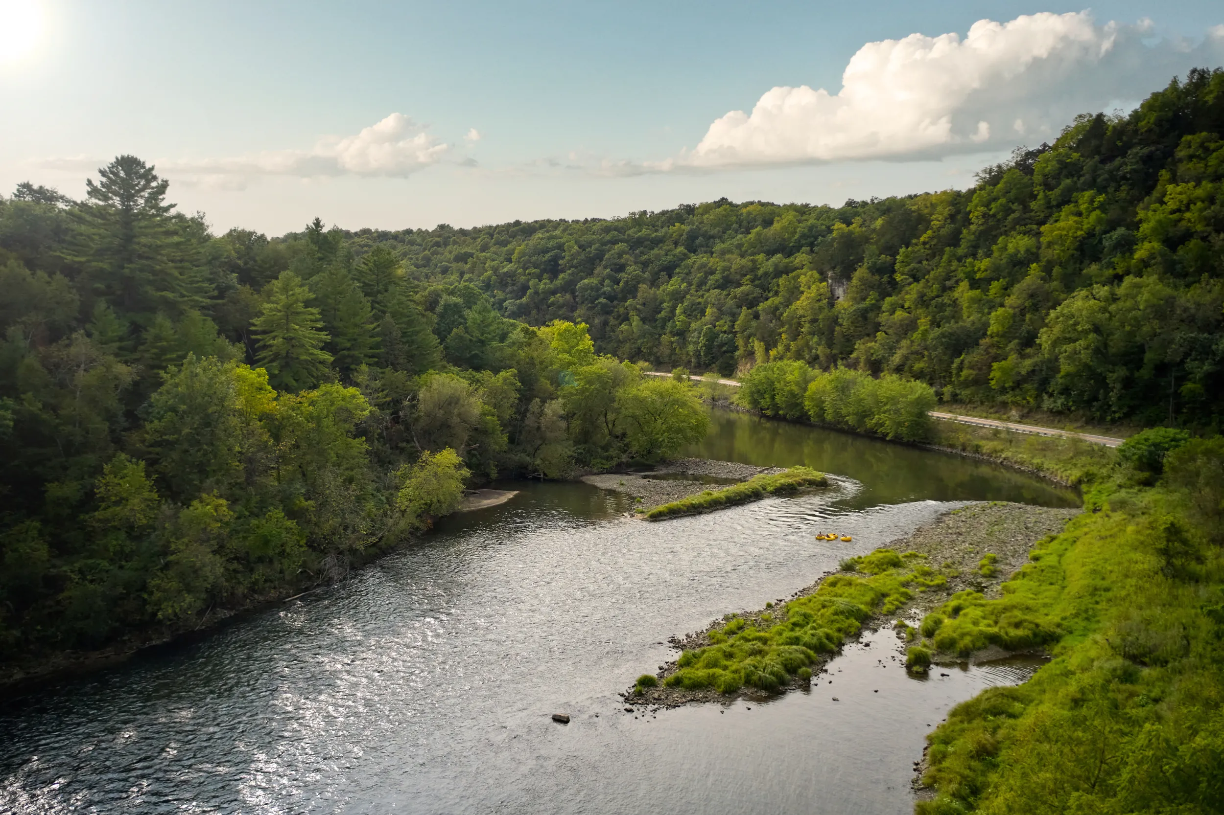 Group of people tubing in the Zumbro River valley