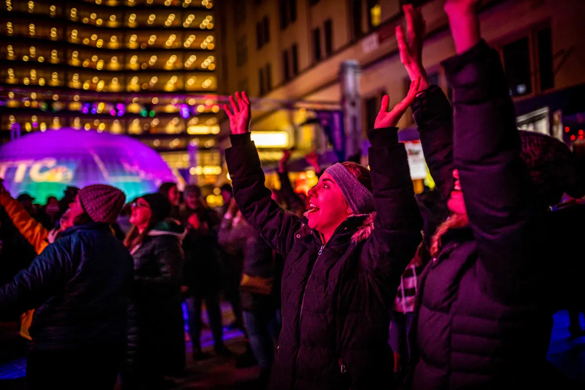 Onlookers enjoying the Social Lights in Rchester