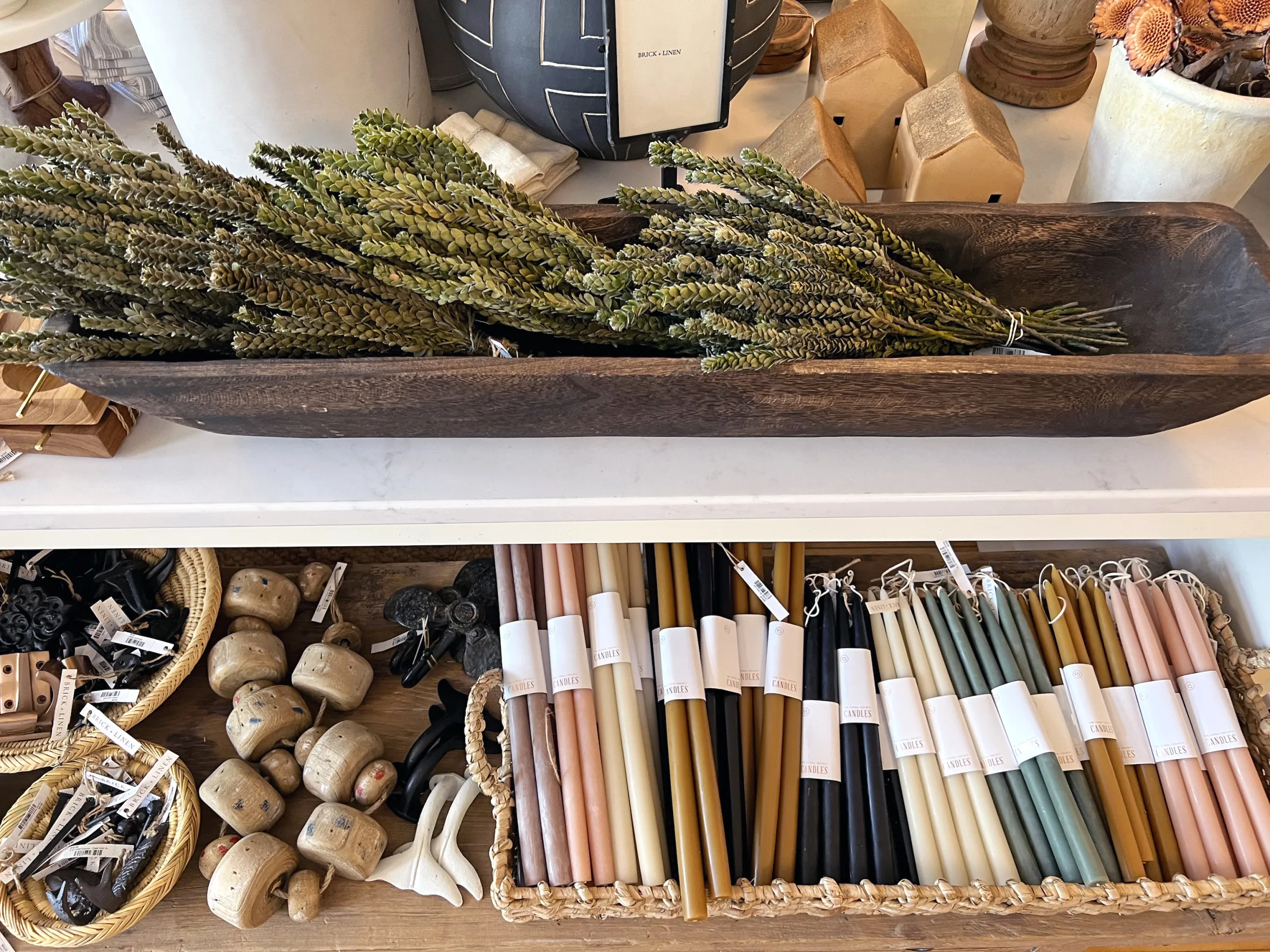The shelves at the interior design shop Brick + Linen