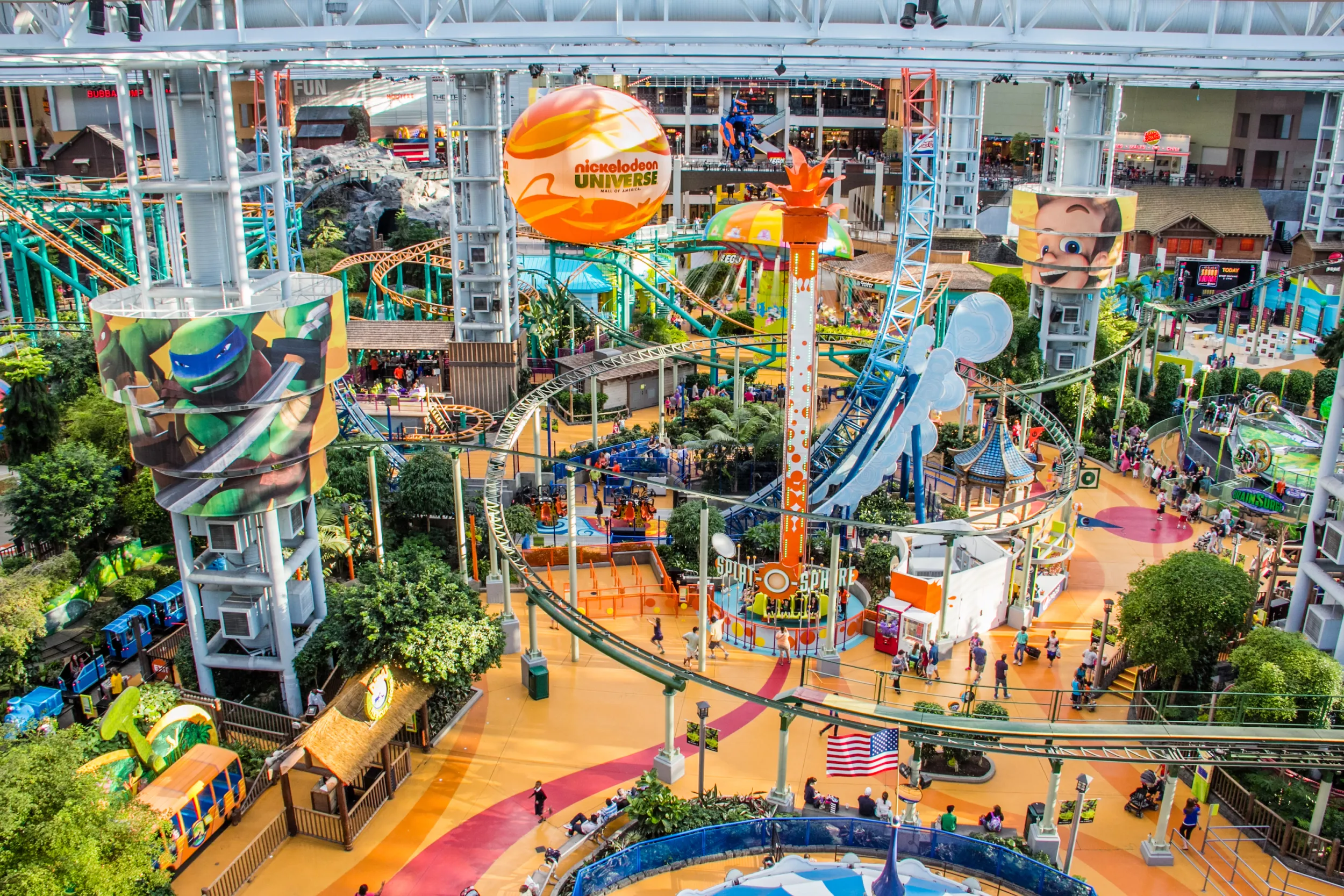 An aerial shot of Nickelodeon Universe