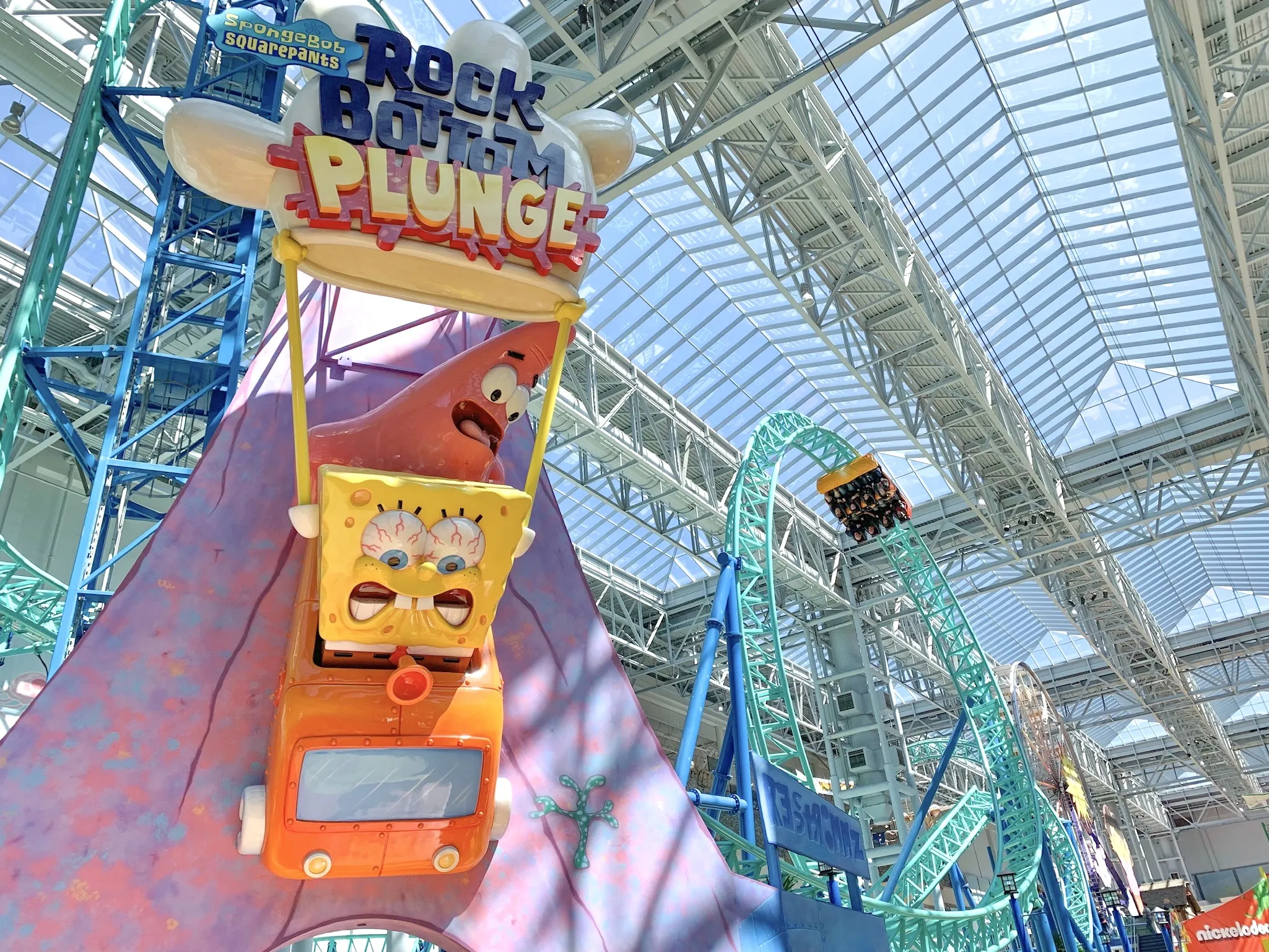 The SpongeBob SquarePants Rock Bottom Plunge ride at Nickelodeon Universe in Mall of America