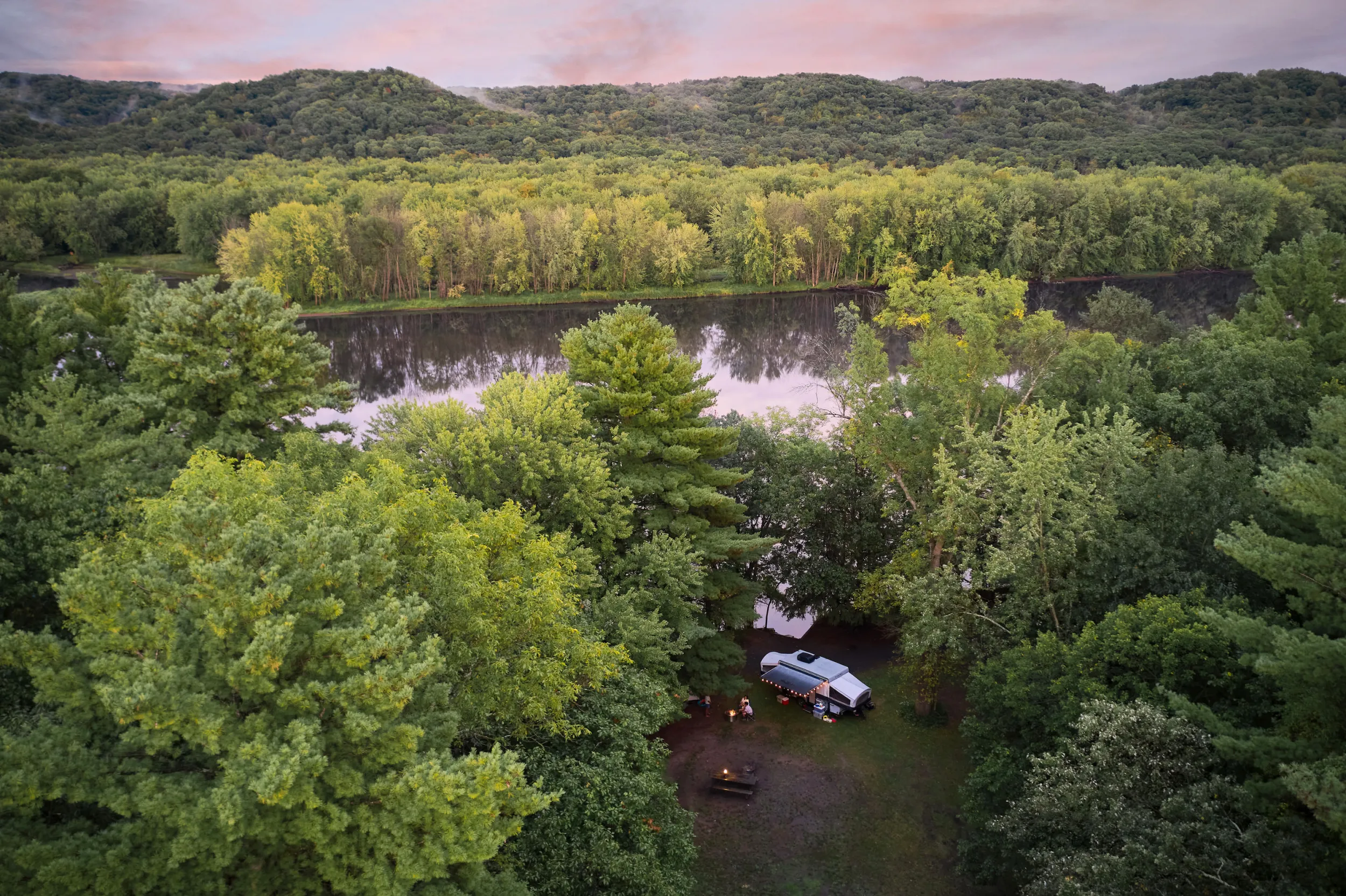 A family camping at William O'Brien State Park along the St. Croix River
