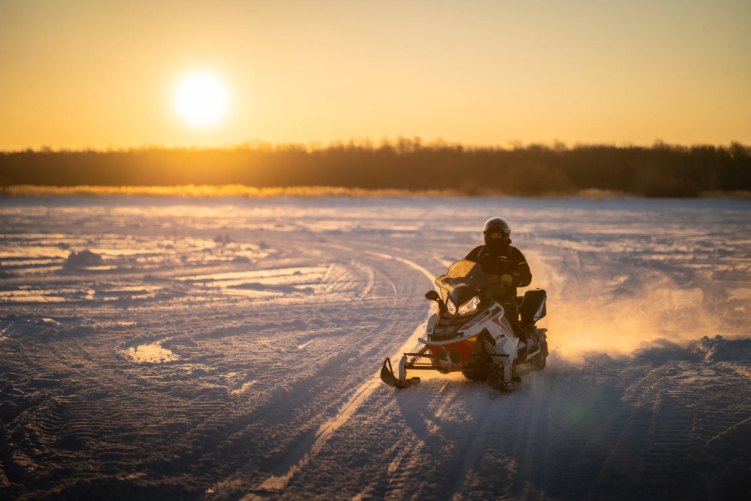 A snowmobiler at Zippel Bay State Park in William