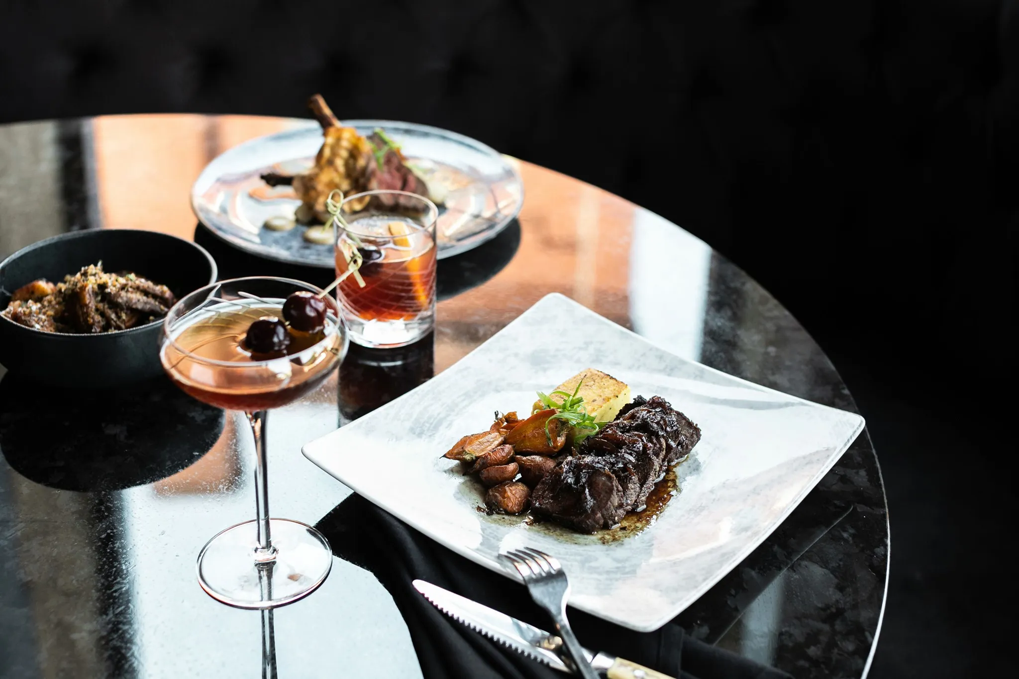 A dinner spread at Feller in Stillwater