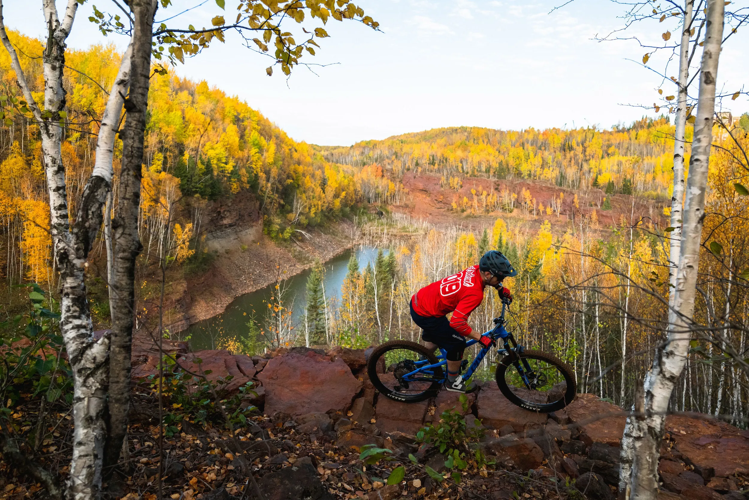 A mountain biker on Redhead Mountain in fall