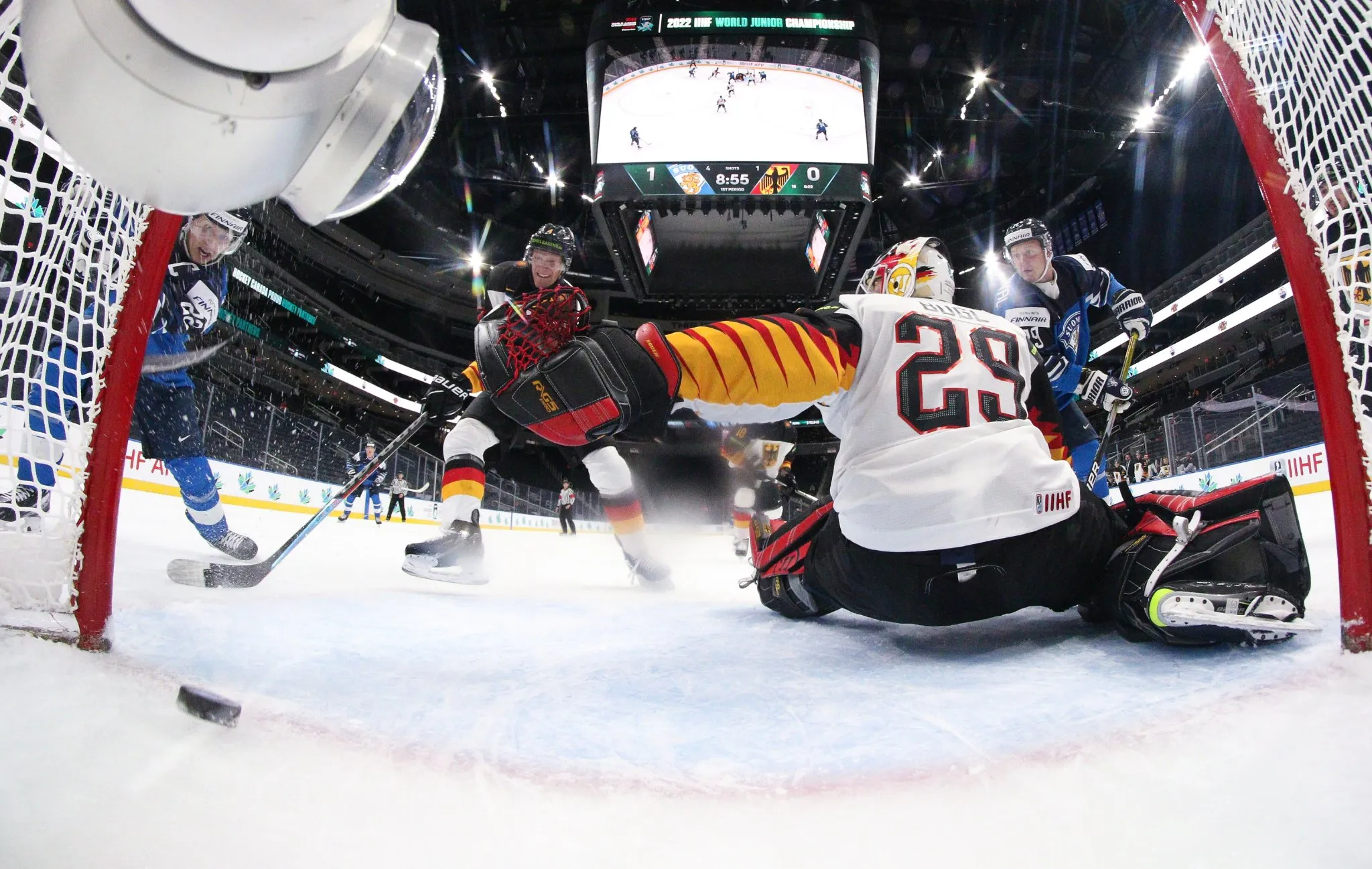 Finland and Germany compete in the IIHF World Junior Championship