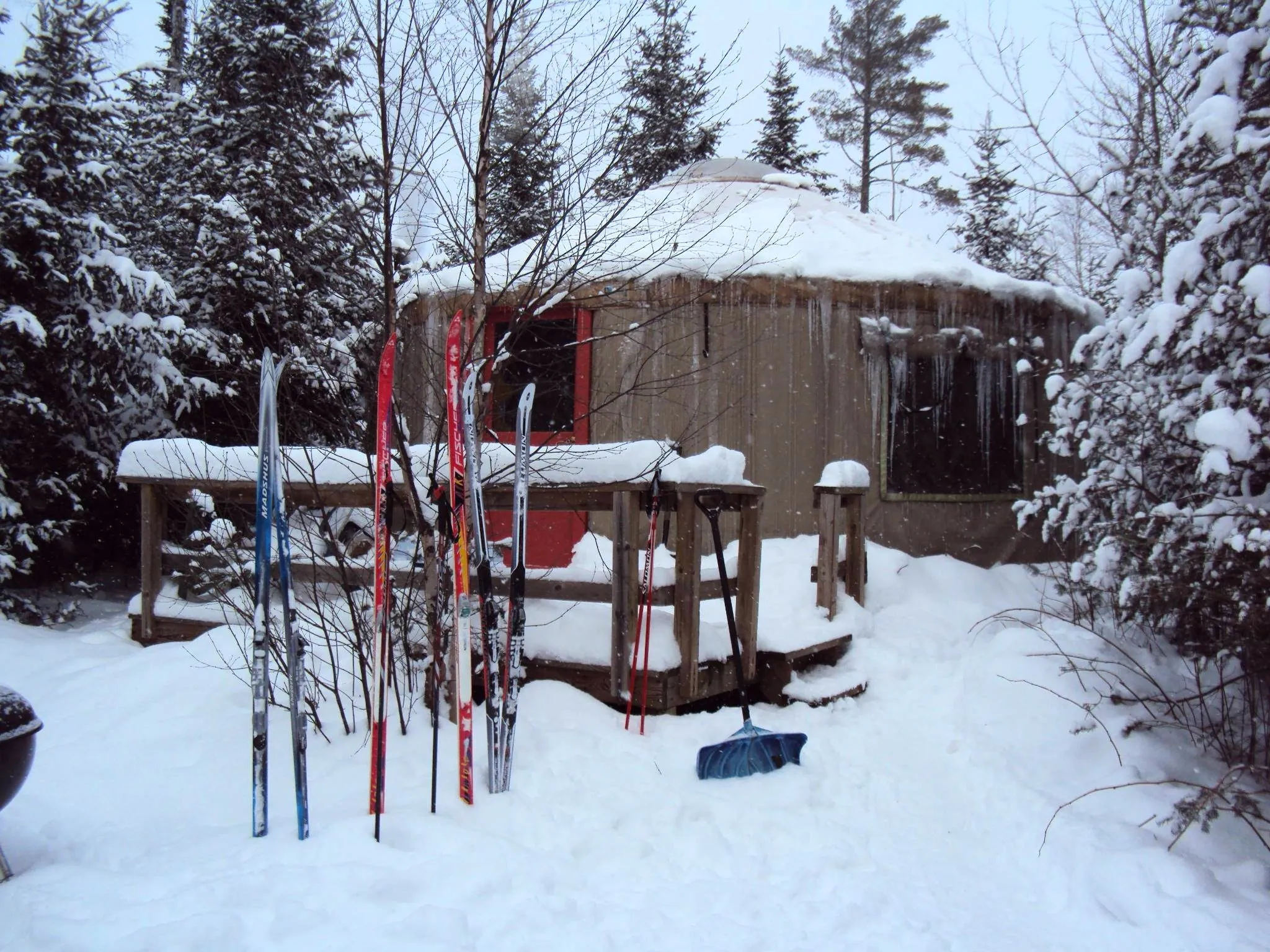 Yurt lodging at Boundary Country Trekking during the winter