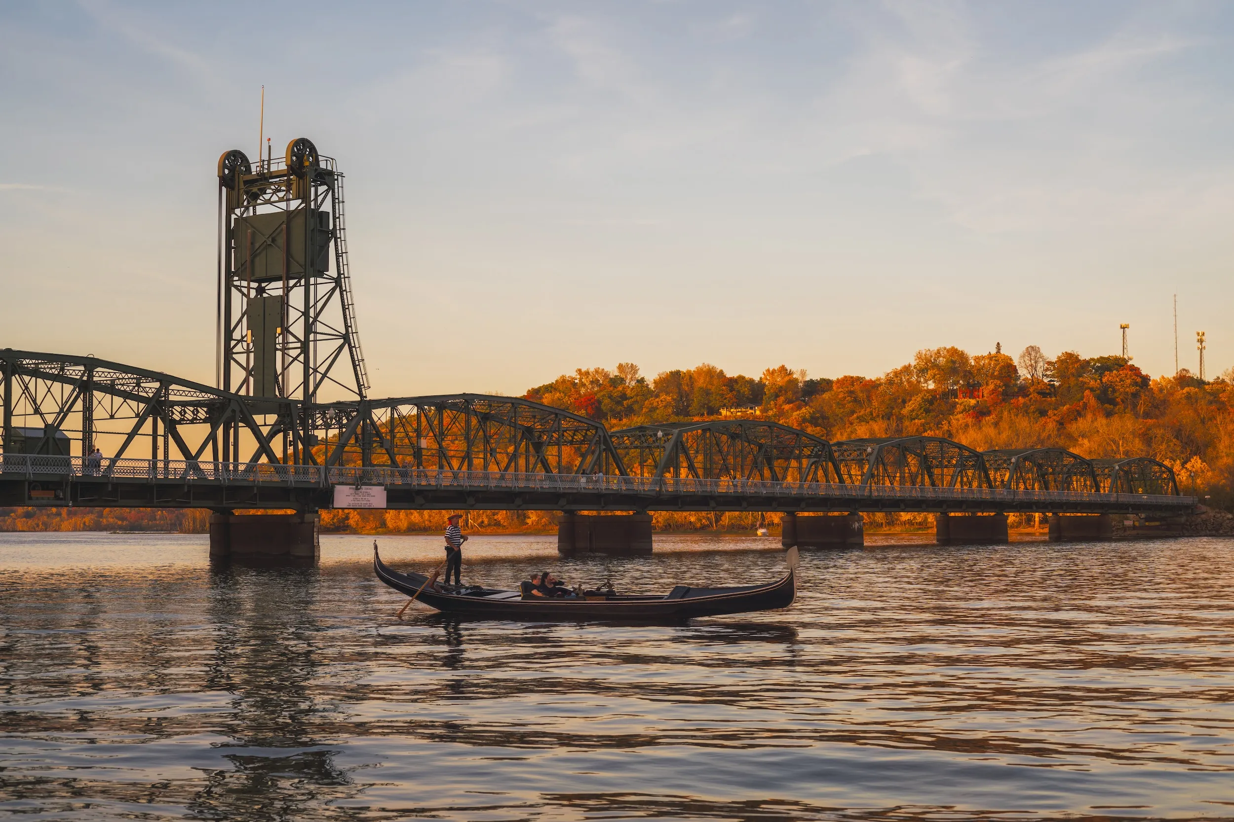 A gondola passes through the St. Croix River in Stillwater