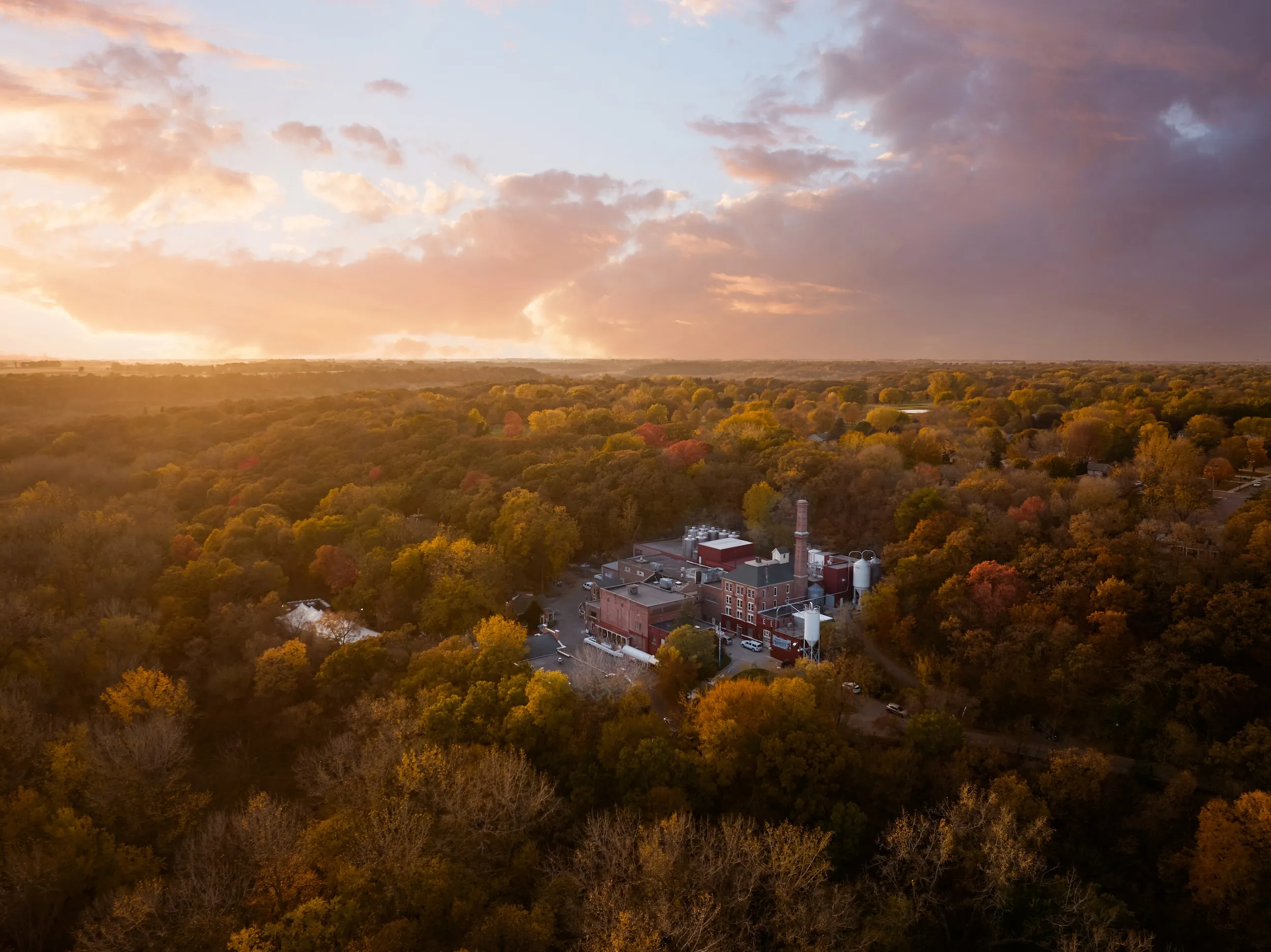 A drone shot of New Ulm during Schell's annual Oktoberfest