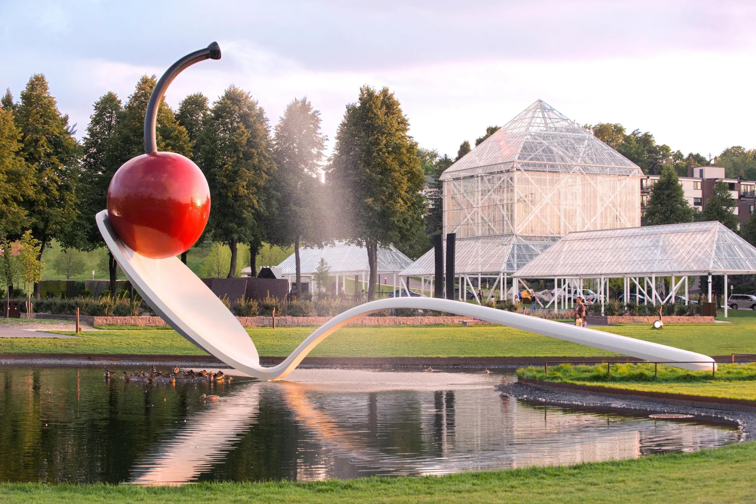 Claes Oldenburg and Coosje van Bruggen's Spoonbridge and Cherry sculpture near the Walker Art Center