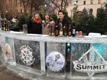 A bar made out of ice at the Saint Paul Winter Carnival