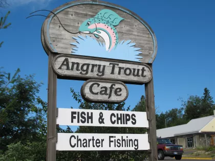 Angry Trout Cafe sign in Grand Marais