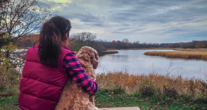Carver Park woman with dog hiking