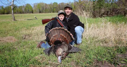 father and son turkey hunting
