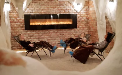 Women in the salt cave at Just for Me Spa