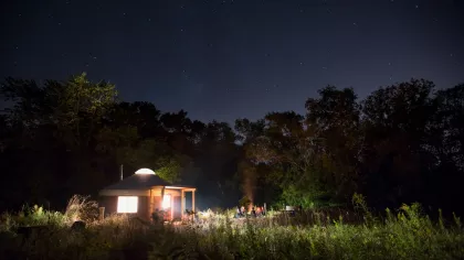 Yurt camping at night in Afton State Park