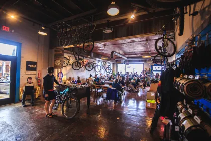 Interior of Red Raven bike shop and cafe