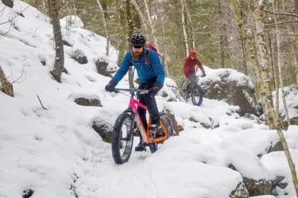 Two riders winter fat biking at Cuyuna