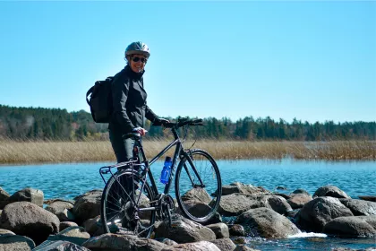 Woman biker Mississippi Headwaters Itasca