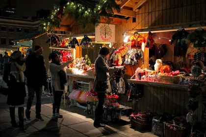 European Christmas Market at night in Saint Paul