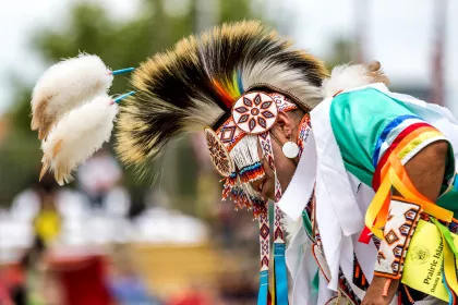Native American pow wow dancer in regalia