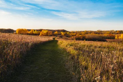 Hiking trail at Glacial Lakes State Park in the Fall
