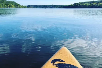 Paddling toward Stillwater on the St. Croix River