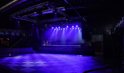 Interior of the First Avenue stage, lit in purple
