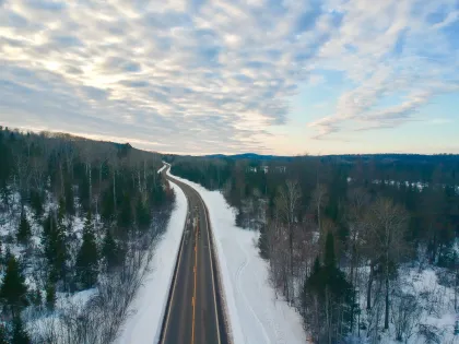 Aerial view of the Gunflint Trail in Winter