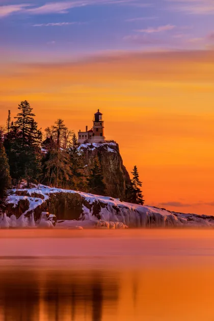 Sunrise colors Split Rock in orange and purple colors
