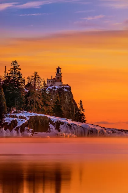 Sunrise colors Split Rock in orange and purple colors