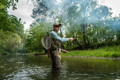 A man fly fishing in Root River, Spring Valley