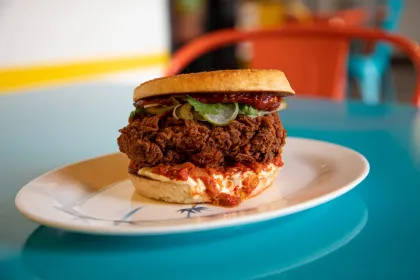 The double fried chicken sandwich at Sol Ave. Kitchen