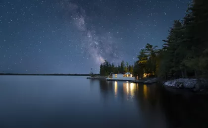 A houseboat on Rainy Lake in Voyageurs National Park