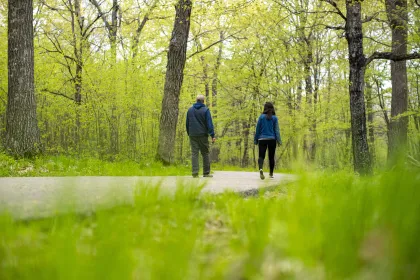 Hikers around Battle Lake in Glendalough State Park