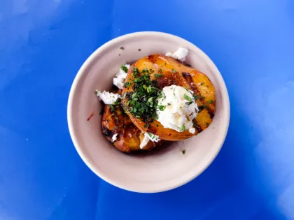 Grilled peaches at the Produce Exchange