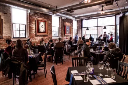 A packed dining room at Bleu Duck Kitchen