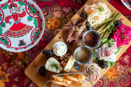 A food spread at Moscow on the Hill